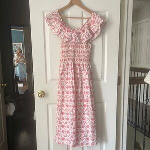 Hill House Floral Pink and White Midi Dress